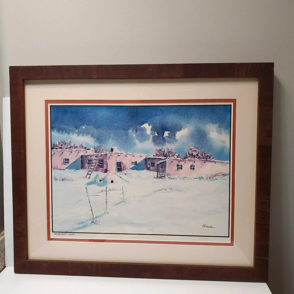 Ed Posa Framed Matted Print, Signed, Limited Edition, Adobe Night Lights